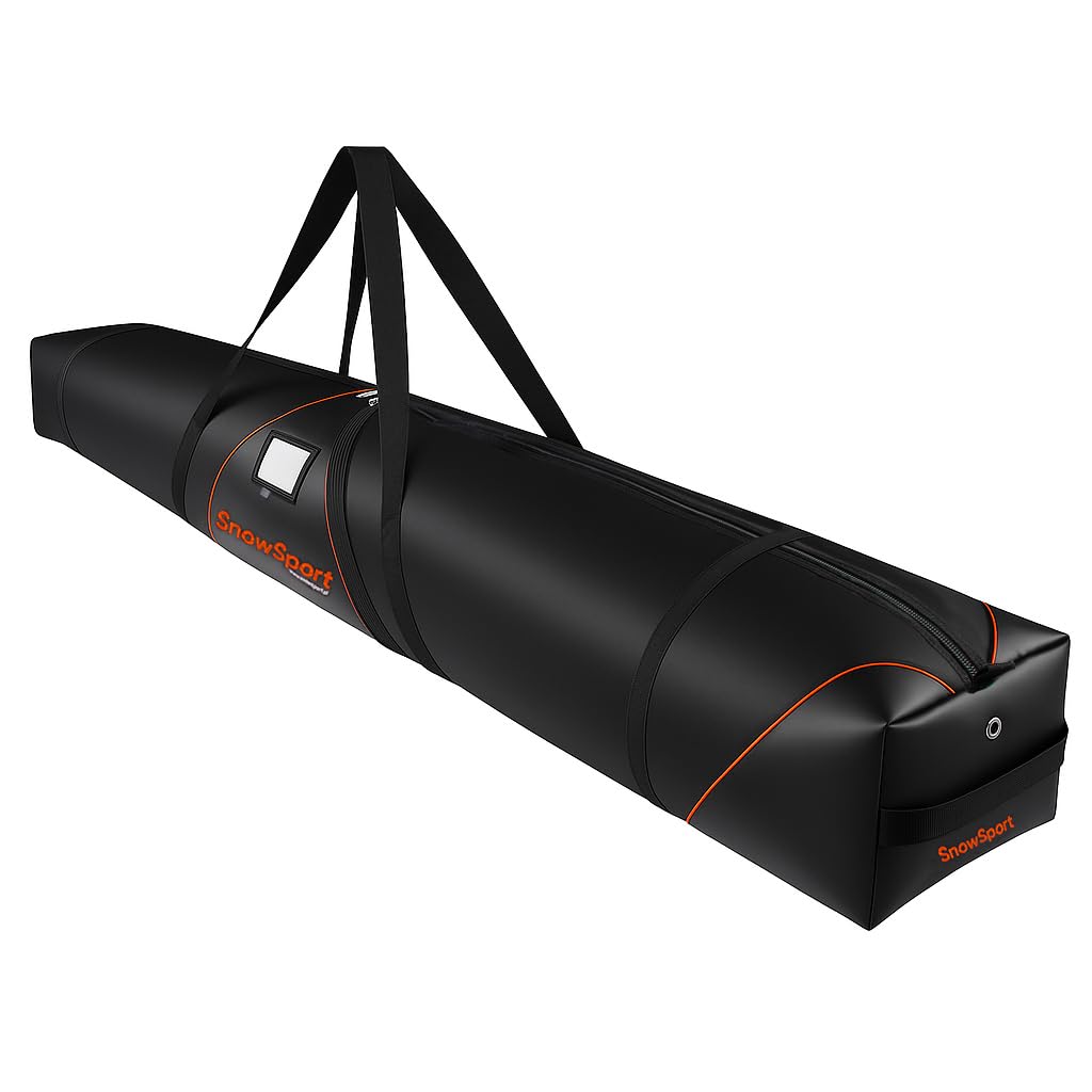 Prestige PRO Double Ski Bag – Borsa da sci per 2 paia + bastoni + accessori da sci IMBOTTITA – ideale per viaggi sciistici in aereo, autobus, treno, auto con cinghie di compressione e