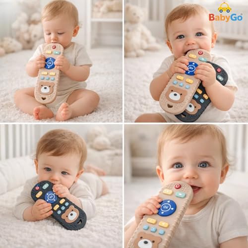 Image of BabyGo Remote Teether for Babies (Pack of 2 - Black & Brown) | Safe Teething Toy for 3+ Months | Supports Biting Skills, Colour & Shape Recognition | Baby Teether for Infants & Toddlers