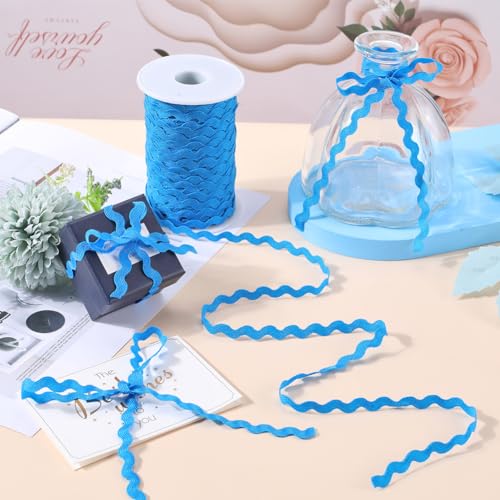 GORGECRAFT 50m Rick Rack Trim 5mm Wide Blue Wave Bending Fringe Trim Woven Braided Webbing Edge Fabric Lace Ribbon for DIY Sewing Crafts Dress Clothes Embellishment Party Decor Gift Wrapping Supplies - Image 4