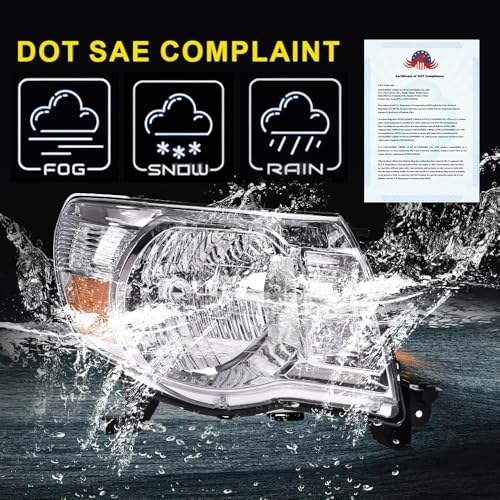 Image of GRAND ORANGE Headlights Assembly Fit Toyota Tacoma 2005 2006 2007 2008 2009 2010 2011 8111004163, TO2503157, 8115004163, TO2502157 Bumper Headlamp Clear lens Chrome Housing Amber Reflector