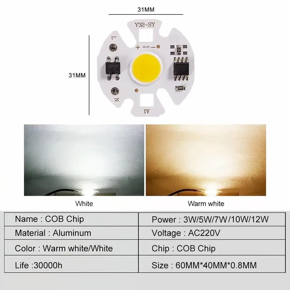Puce Intelligente IC LED COB, 6 Pièces, Pour Bricolage, Ampoule, Spot Lumineux, Pas Besoin De Transformateur D'éclairage,Blanc Chaud,10W 6 Pièces