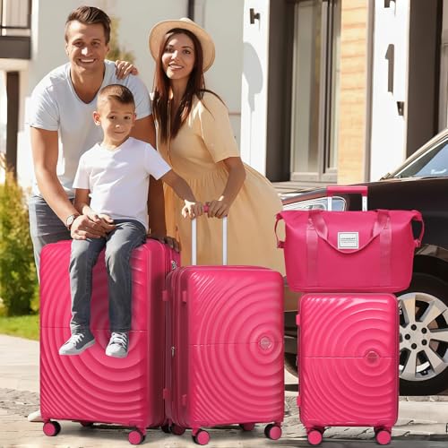 Image of LARVENDER Luggage Sets 5 Piece Set Suitcase Hardshell Expandable Carry On | ABS+PC, Suitcase Set for Women, Spinner Wheels, Durability, Lightweight, Telescopic Handle, Family Travel Luggage Set