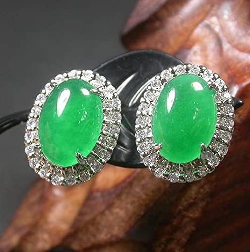 White Gold Plate Icy Green JADE Earrings Earring Cabochon Diamond Imitation 100446