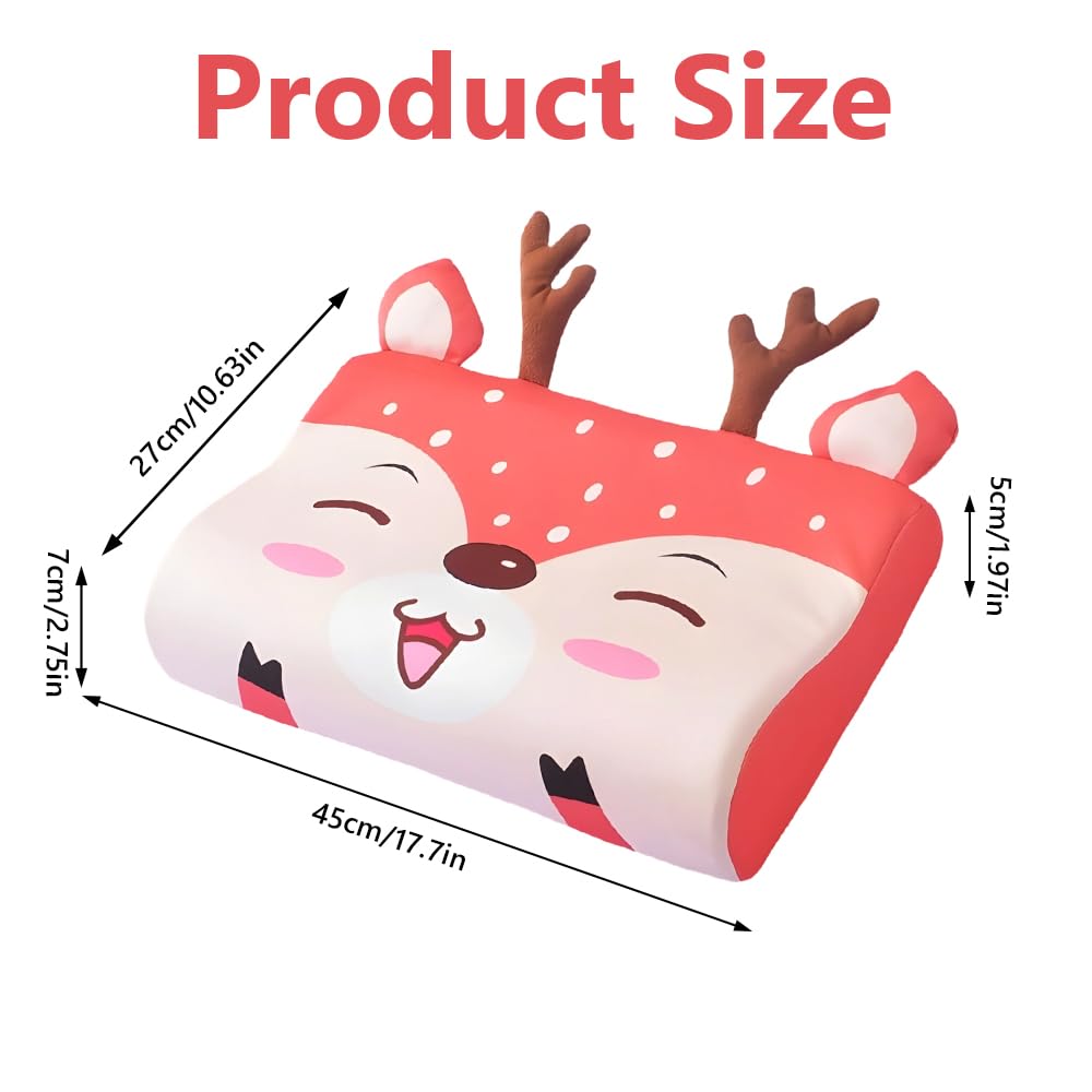Almohada para Niños, 46 x 26cm Almohada para Bebe con Funda de Almohada, Suave y Transpirable para un Sueño Seguro, Espuma Viscoelástica, para Niños Mayores de 2 Años (Ciervo)