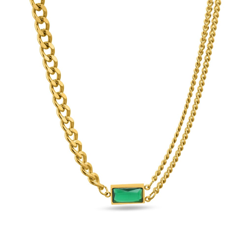 palmonas 18k Gold Plated Emerald Thick & Double Thin Curb Chain Stackable Necklace for Women - Gift for Girls & Women | Waterproof & Anti-Tarnish Necklace-picture-14