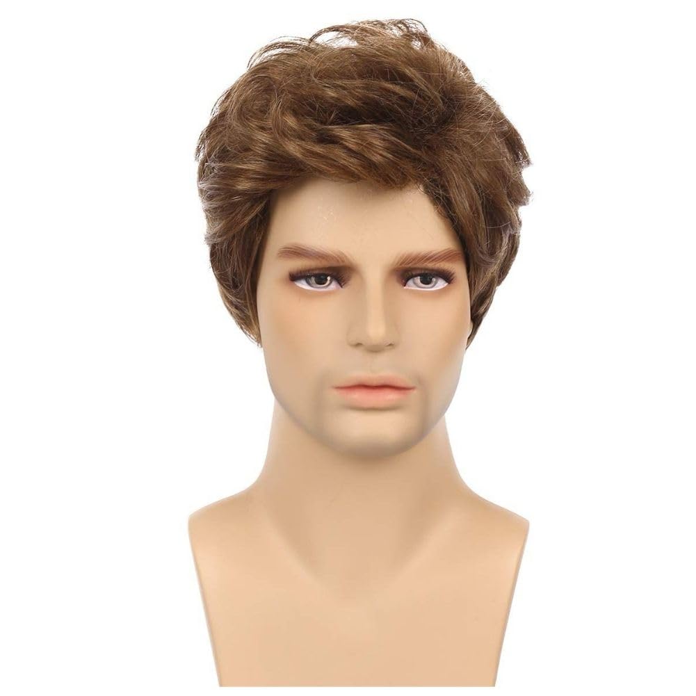 Salaibs Mens Brown Short Wig Side Part Natural Synthetic Male Hair Wigs for Daily Party Use - Image 2