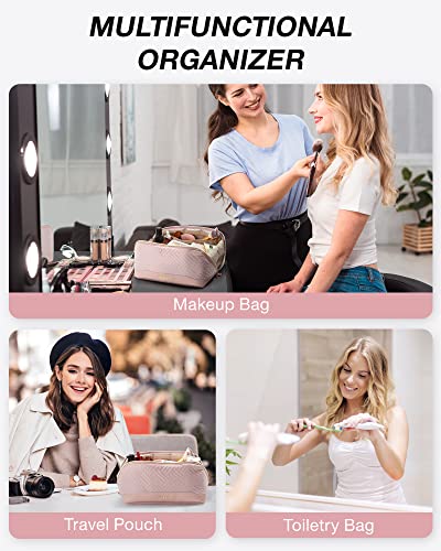 Bagsmart Makeup Bag Cosmetic Bag, Travel Makeup Bag,Water-Resistent Makeup Bags For Women Portable Pouch Open Flat Make Up Organizer Bag For Toiletries, Brushes Pink #TOP5