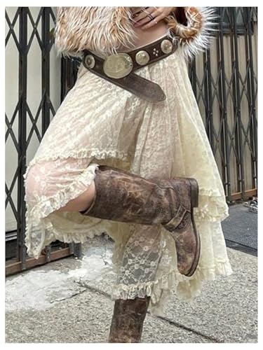 GORGLITTER Women's Floral Lace Layered Ruffle Skirt High Low Asymmetrical Boho Western Skirts4