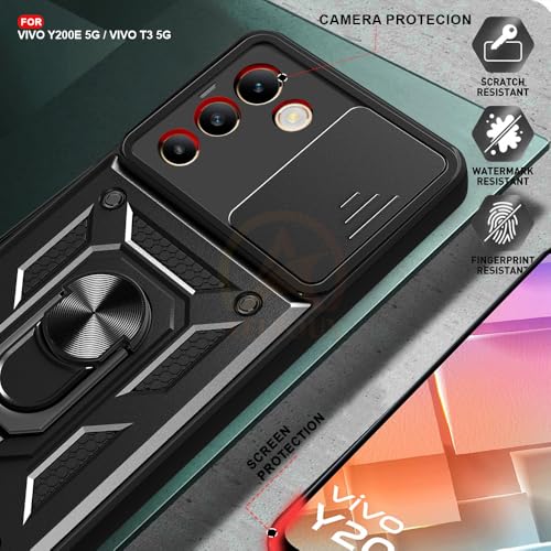 Image of Armor Bumper Back Cover Case for Vivo Y200E 5G / T3 5G | Rotating Camera Cover, Ring Holder & Kickstand | Heavy Duty & 360 Degree Protection Vivo Y200E 5G / T3 5G Back Cover (Black)