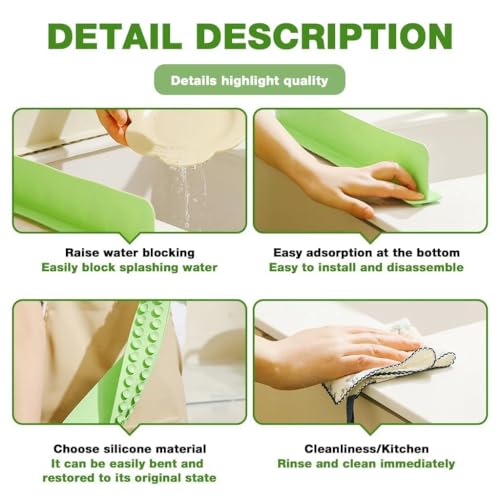 Image of Silicone Sink Splash Guard for Kitchen & Bathroom, Water Splash Protector with Strong Suction Cup, Keeps Clothes & Countertop Dry, Flexible Silicone Sink Guard, Anti-Splash Wall (Pack of 1)