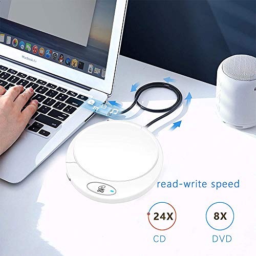 External DVD Drive USB 3.0, Dainty Portable CD DVD +/-RW Drive Slim DVD/CD ROM Rewriter Burner Writer, High Speed Data Transfer for Laptop/MacBook/Desktop/MacOS/Windows10/8/7/XP (White silver) (white)