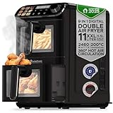 TurboTronic Heißluftfritteuse XXL – 11 L vertikale Doppelkammer Heißluftfritteuse 2 × 5,5 L DualZone, platzsparendes Double-Stack-Design AirFryer inkl. Silikoneinlagen, fettarmes Frittieren ohne Öl