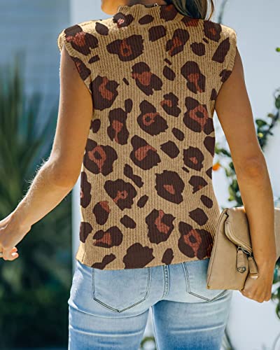 Amarmia Women's Mock Neck Knit Sweater Vest Sleeveless Leopard Print Casual Trendy Summer Ribbed Pullover Tank Tops #TOP1