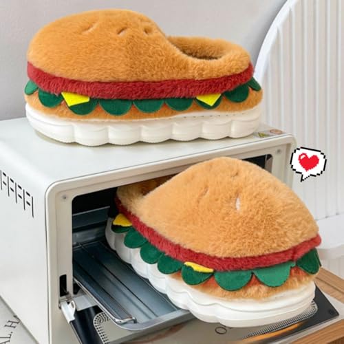 Cute Fuzzy Slippers for Women Men, Fluffy Funny Hamburger Womens Mens Plush Warm Cozy House Slippers2