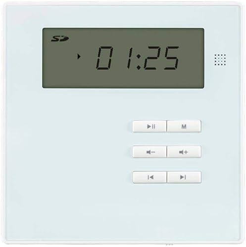 Monoprice Amplificador de música de montaje en pared de audio comercial, con Bluetooth, auxiliar, FM e infrarrojos, blanco