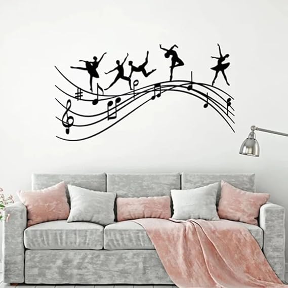 Ballet Silhouette Wall Sticker Studio Dancer Music Note Jump Melody