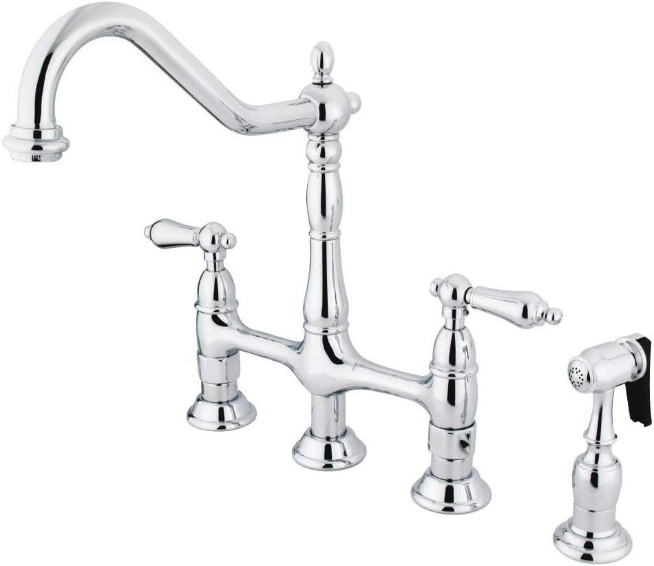 Kingston Brass KS1271ALBS Heritage Bridge Kitchen Faucet, 8-9/16", Polished Chrome