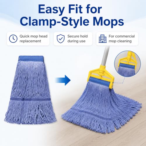 Image of 12 Pack Mop Head Replacement, Cleaning Heavy Duty Mop Head Commercial Replacement, Wet Industrial Blue Cotton Looped End String Head Refills, Heavy Mop Replace Head, for General and Floor Cleaning