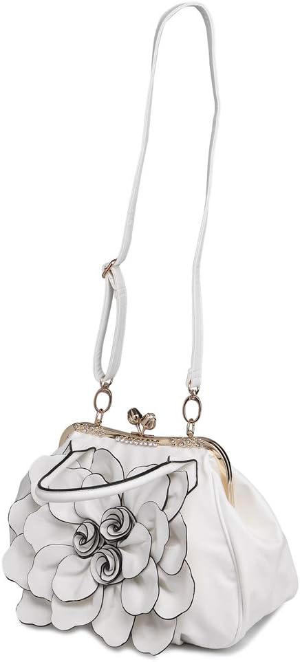 SUNROLAN Women's Handbags 3D Flower Seris Evening Bags PU Leather Rhinestone Crossbody Bag with Detachable Strap | PU Leather, Rhinestone