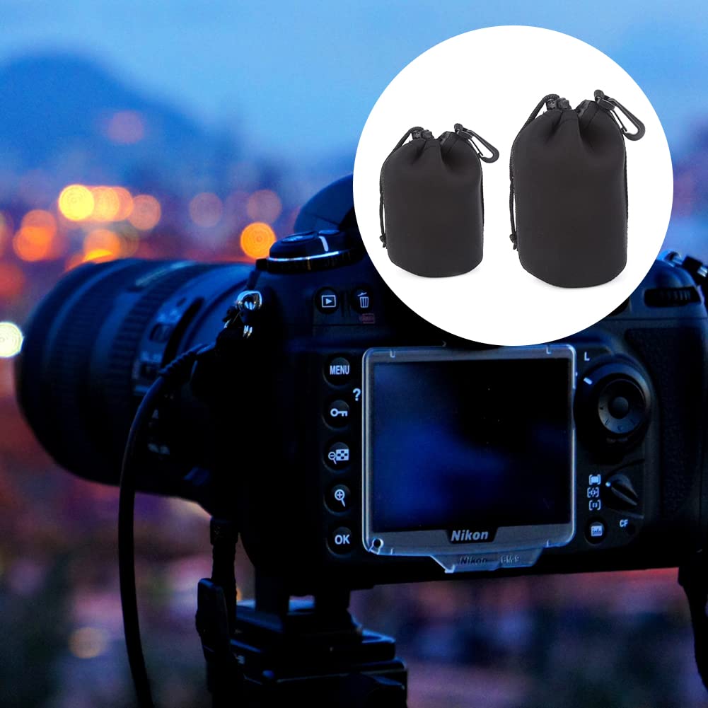 Sacchetti Lenti, Custodia per Obiettivo Set per Proteggere Lenti Dslr, Custodia Protettiva per Obiettivi Fotografici, in Neoprene, Impermeabili, Compatibile con Canon, Nikon, Tamron, L + M, 2 Pezzi