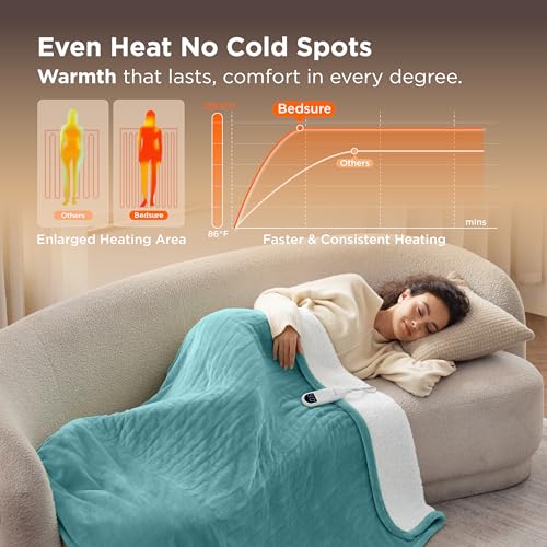 Image of Bedsure Heated Blanket Throw Blanket - Fast Heating Electric Blanket, Soft Flannel Heated Throw with 4 Time Settings, 6 Heating Settings, Warm Gifts for Women Men (50x60 inches, Teal)