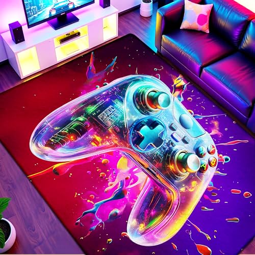 5x7 ft Neon Gaming Area Rug for Boys Room, Colorful Game