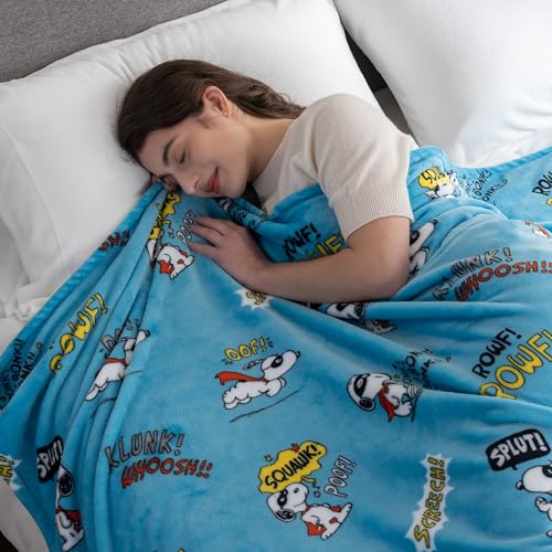 Image of Berkshire Blanket Peanuts VelvetLoft Cute Character Snoopy Plush Blanket,Peanuts Large Masked Marvel Toss Happy Blue,Full /Queen 90 in x 90 in (Official Peanuts Product)