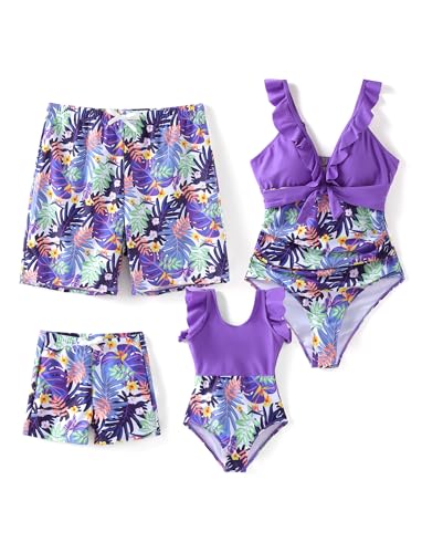 Image of PATPAT Family Matching Swimwear Set: Floral Print Sleeveless Ruffled One Piece Bathing Suits