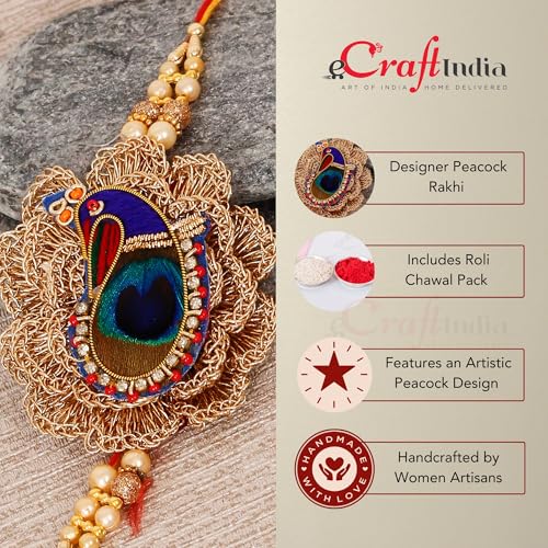 Image of eCraftIndia Set of 5 Blue & Golden Religious Designer Rakhis for Brother Bhabhi Bhaiya Bhai Kids