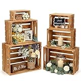 OINETRK Set of 6 Decorative Wood Crates for Display, 6 Size Farmhouse Wooden Baskets Rustic Nesting Crates Decor Boxes with Handle for Storage, Container, Display, Christmas Decorations