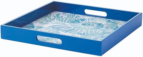 Miniatura 3 de Cape Cod - Bandeja cuadrada de madera lacada de 15 pulgadas con asas, bandeja otomana para mesa de café para cenar. para alimentos, bebidas,