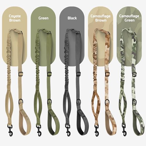 Forestpaw Tactical Dog Leash for Large Dogs,Heavy Duty Bungee Dog Leash with Shock Absorption,2 Padded Handles for Training Running Walking,Adjustable 4-5FT,Khaki - Image 3