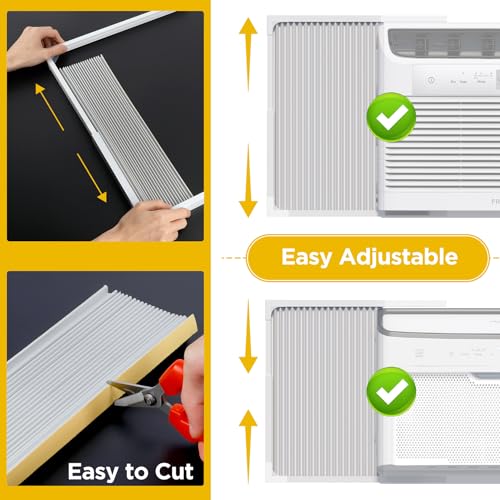 Powrocket Window Air Conditioner Side Panels with Frame,Adjustable Extra Wide Air Conditioner Side Panels Fits Most 5,000-14,000 BTU Window AC Units,Window AC Side Panel Curtain Kit,2 Pack