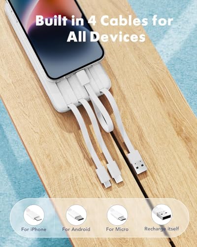 Charmast Portable Charger with Built in Cables, Power Bank with Cords Wires, Slim 10000mAh Travel Battery Pack 6 Outputs 3 Inputs 3A Fast Charging for Samsung Google Pixel LG Moto iPhone iPad - Image 3