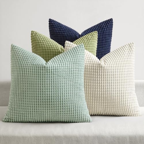 MIULEE Farmhouse Decorative Pillow Covers 20x20 Inch Set of 4 Muted Teal