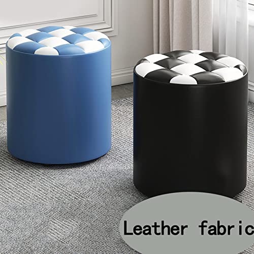 Pouf rond en cuir orange et blanc 31x35 cm pour salon - 5