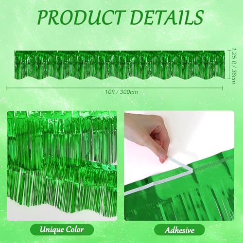 Image of LOLStar Green Foil Fringe Tinsel Garland, Tinsel Streamers Banner, 6 Pack | 60Ft Tinsel Streamers, Shiny Green Tinsel Fringe Banners for St Patrick's Day, Parade Float, Christmas Party Decor