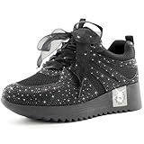 FINDVELL Women's Fashion Glitter Sneakers Platform Wedge Shoes Sparkly Rhinestone Breathable Sneakers Trendy Sequin Shoes Wedding Bride Dress Size 6.5