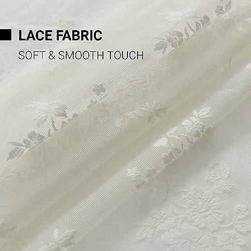 Kotile Ivory Lace Curtains 96 Inches Long - Country Floral Vintage Lace Window Curtains For Living Room, Premium Scalloped Floral Sheer Lace Curtain Panels, 52 X 96 Inch, 2 Panels, Ivory/Cream #TOP6