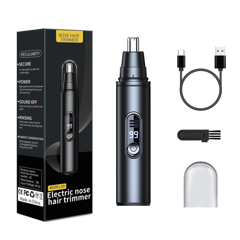 Nose Hair Trimmer for Men USB Rechargeable Eyebrow Facial Hair Trimmer Dual Edge Waterproof Blades for Easy Clean
