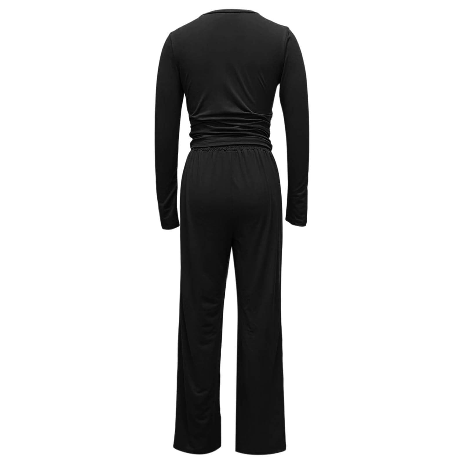 Top casual a maniche lunghe con bottoni e pantaloni a gamba larga, comodo outfit da indossare