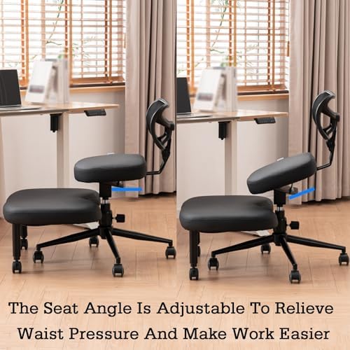 Ergonomic Kneeling Chair with Backrest - Adjustable 45-60cm Rolling Posture Support for Office & Home - Improve Comfort & Reduce Back Pain