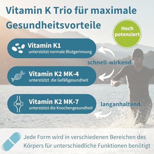 Igennus Hochdosierter Dreifacher Vitamin K Komplex 2700 mcg, Vitamin K1 & K2 (MK-4 & MK-7), bioaktive naturidentische Formen, hochdosiert, Knochen & Herz-Kreislauf-System, Clean Label, 90 Kapseln