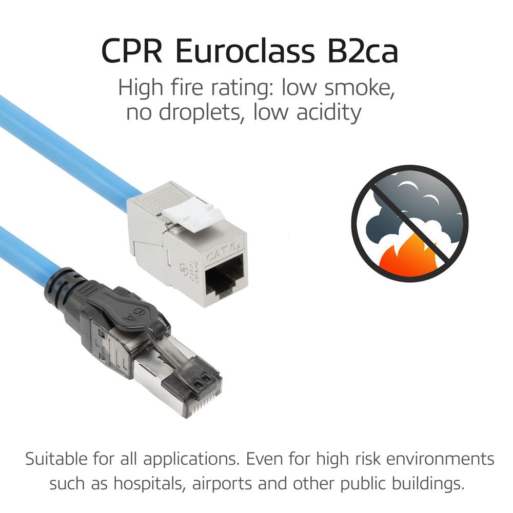 ACT Câble d'installation CAT6A S/FTP, 30 m, pré-assemblé, prise en charge 4PPoE, 100 W, 23 AWG, classification B2ca, connecteur RJ45, pour environnements à haut risque, mâle vers femelle - FB0130