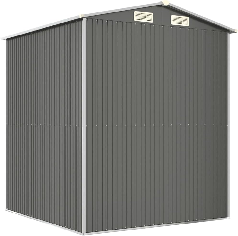 vidaXL Galvanized Steel Garden Shed - Spacious Outdoor Storage Solution, with Air Circulation Vent, Sturdy, Durable, and Rust-Resistant in Light Gray.