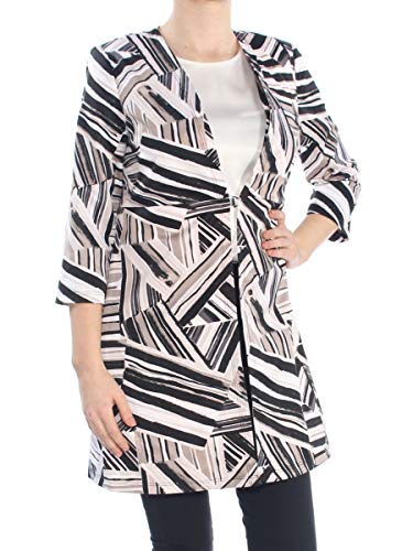 Kasper Womens Beige 3/4 Sleeve Printed Wear to Work Jacket Size 10