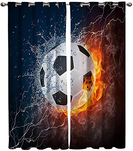LUOWAN Rideaux Occultants Enfant Microfibre - 140x100 cm - Abstrait Flamme Effets spéciaux Football - Oeillets Rideau 95% Occultant Moderne Cuisine Chambre Salon Décoration pour Salon