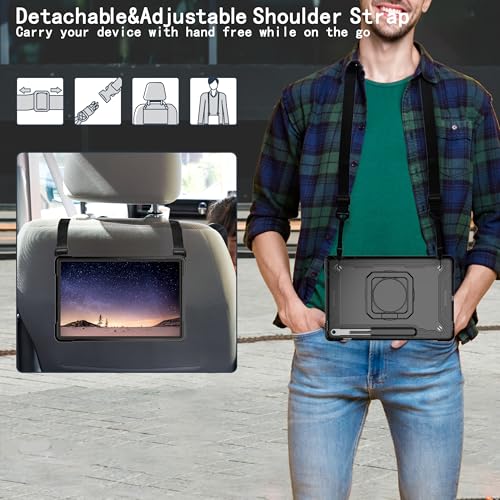 Image of Case for Samsung Galaxy Tab S10 FE+ /S10 FE Plus 13.1 Inch 2025 Released - Heavy Duty Impact Resistant Case Cover with Rotating Ring Stand (Black /Black)