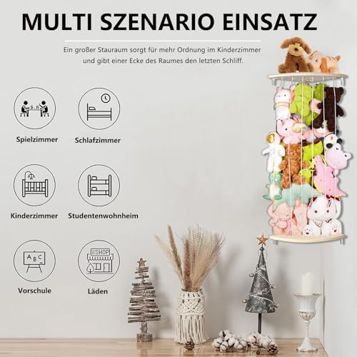GUIGUZI Kuscheltier Aufbewahrung Organizer, Holz Eck Stofftier Regal, Kinderzimmer Hängend Spielzeug Organizer für Plüschtiere und Teddybären
