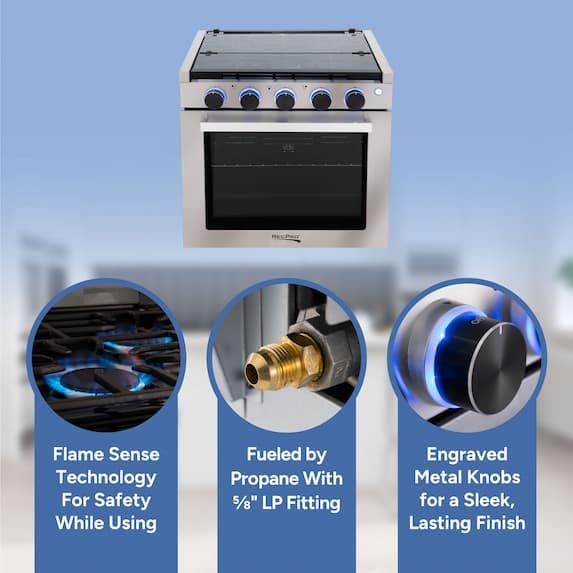 Image of RecPro RV 3 Burner Gas Range 21 inch Stove Oven Black Optional Range Hood
